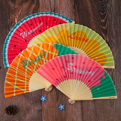 

4 PCS Creative Cartoon Cloth Folding Fan Cool Summer Hand Fan, Style:Small Pendant Fruity Ice(Random Color and Words Delivery)