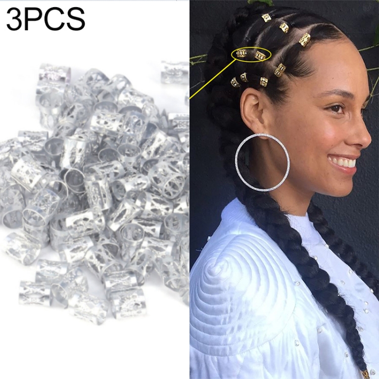 

3 PCS Dreadlocks Aluminum Rice Beads Hair Accessories(Silver )