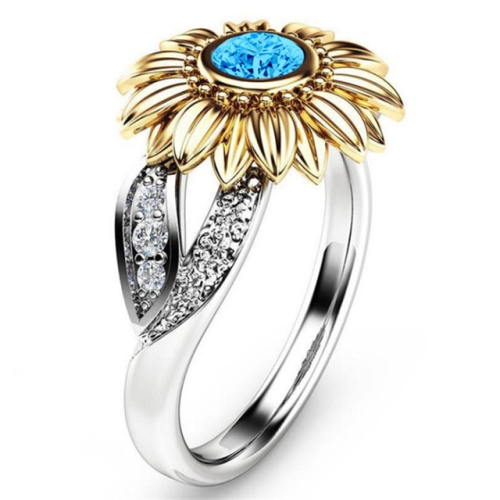 

Fashion Female Cute Sunflower Crystal Rings for Women, Ring Size:10(Sea blue)