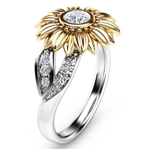 

Fashion Female Cute Sunflower Crystal Rings for Women, Ring Size:8(White )