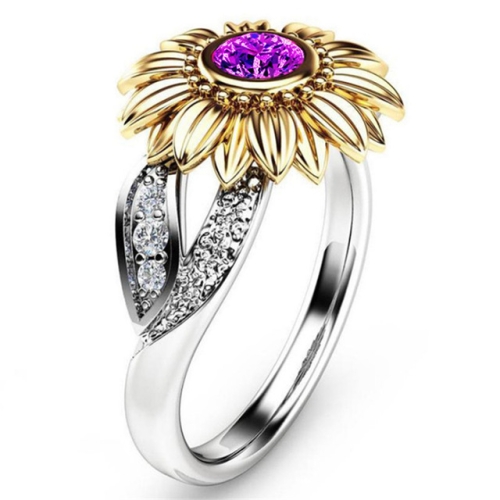 

Fashion Female Cute Sunflower Crystal Rings for Women, Ring Size:8(Purple)
