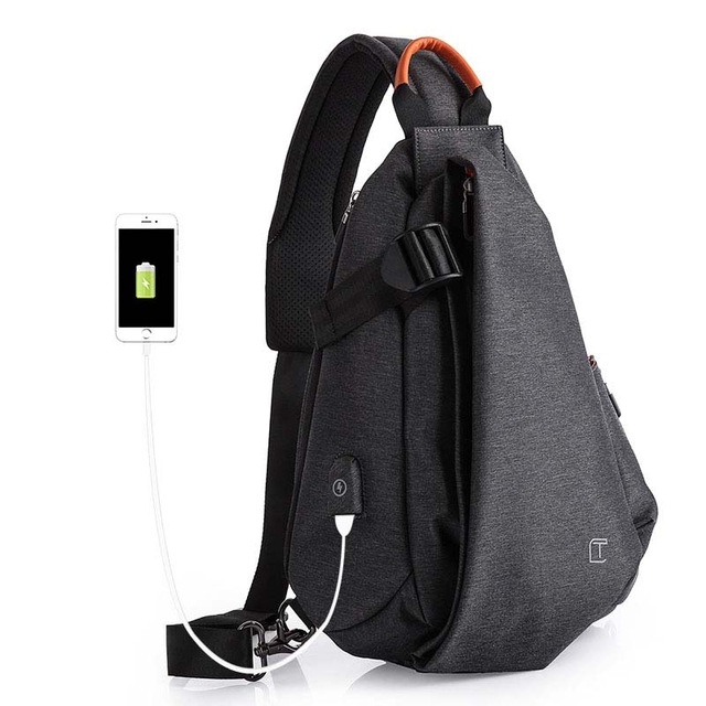 

Multifunction Fashion Men Crossbody Bags Chest Pack Messengers Bag Waterproof Shoulder Bag with USB Charging Port(Black-L)