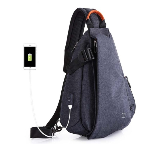 

Multifunction Fashion Men Crossbody Bags Chest Pack Messengers Bag Waterproof Shoulder Bag with USB Charging Port(Blue-L)