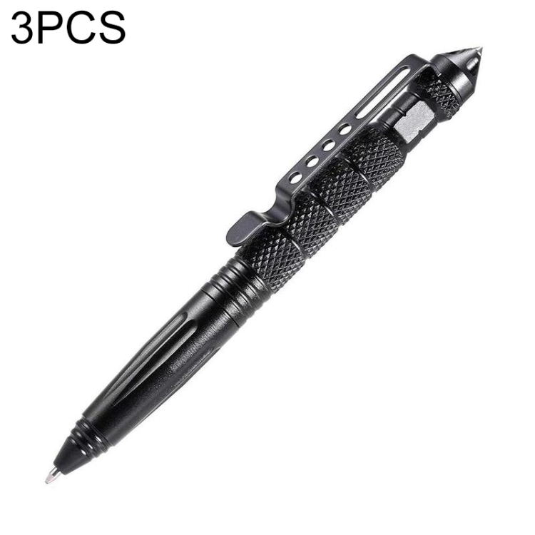 

3 PCS Multipurpose Aviation Aluminum Anti-skid Portable Defence Personal Tactical Pen Tool(Black)