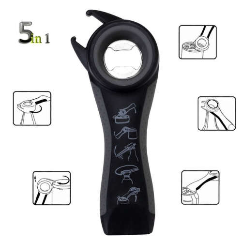 

5 in 1 Multifunctional Plastic Bottle Opener Beer Opener Kitchen Tool(Black & Gray)