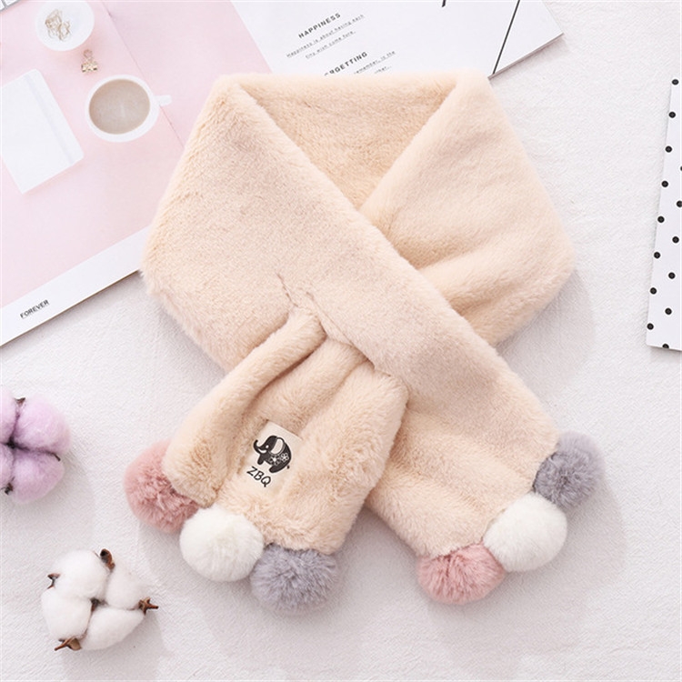 

Autumn and Winter Children Imitation Rabbit Fur Narrow Strip Scarf with Wool Ball(Khaki)
