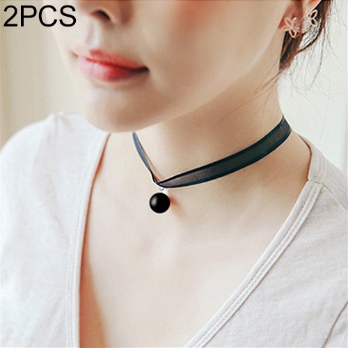 

2 PCS Women Clavicle Choker Neckband Neck Chain Short Necklace Jewelry(Black Pearl Pendant)
