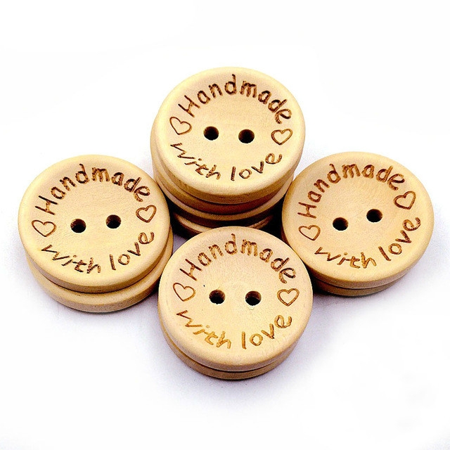 

100 PCS/Set Natural Color Wooden Buttons Handmade Love Letter Wood Button Craft DIY Baby Apparel Accessories(25mm)