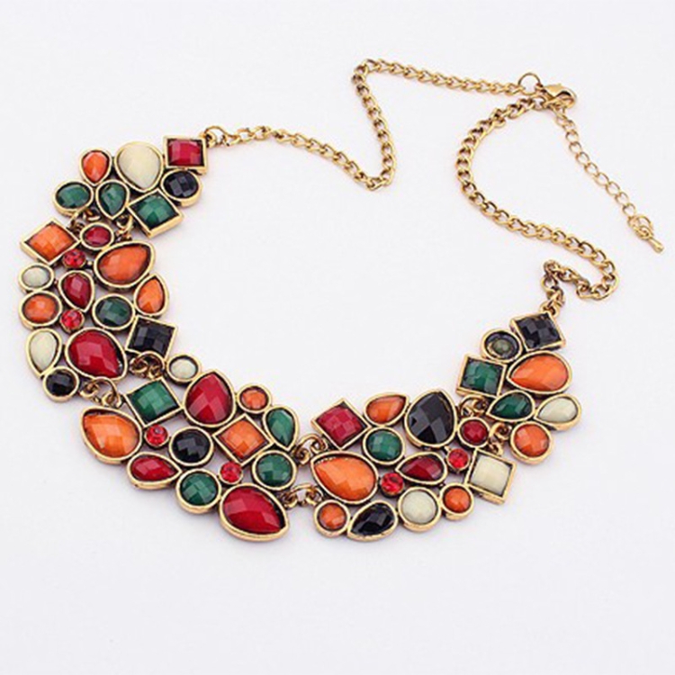 

Retro Luxury Geometric Splicing Necklace Fashion Joker Mix Color Collarbone Chain(Colors)