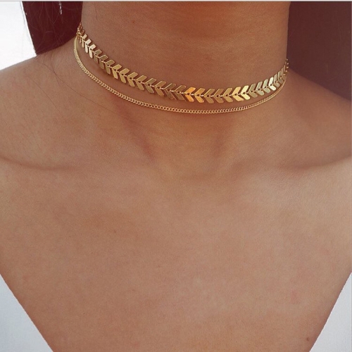 

Multi Arrow choker Necklace Women Two Layers Necklaces Fishbone Airplane Necklace Flat Chain Chocker On Neck Jewelry(Gold)
