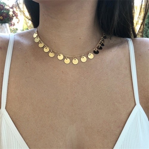 

Women Fashion Sequins Coins Tassel Choker Necklace(GoldA49)