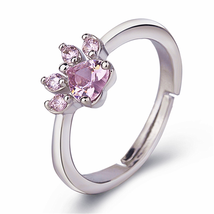 

Women Crystal Cute Cat Claw Opening Adjustable Ring Jewelry(Pink diamond white gold)