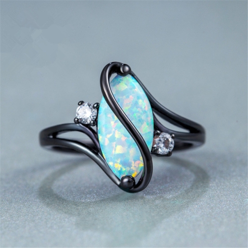 

S Shape Opal Stone Black Color Rings Fashion Jewelry For Women, Ring Size:10(Black)