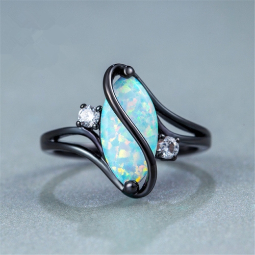 

S Shape Opal Stone Black Color Rings Fashion Jewelry For Women, Ring Size:7(Black)