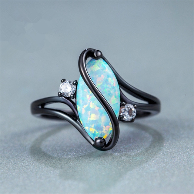 

S Shape Opal Stone Black Color Rings Fashion Jewelry For Women, Ring Size:9(Black)