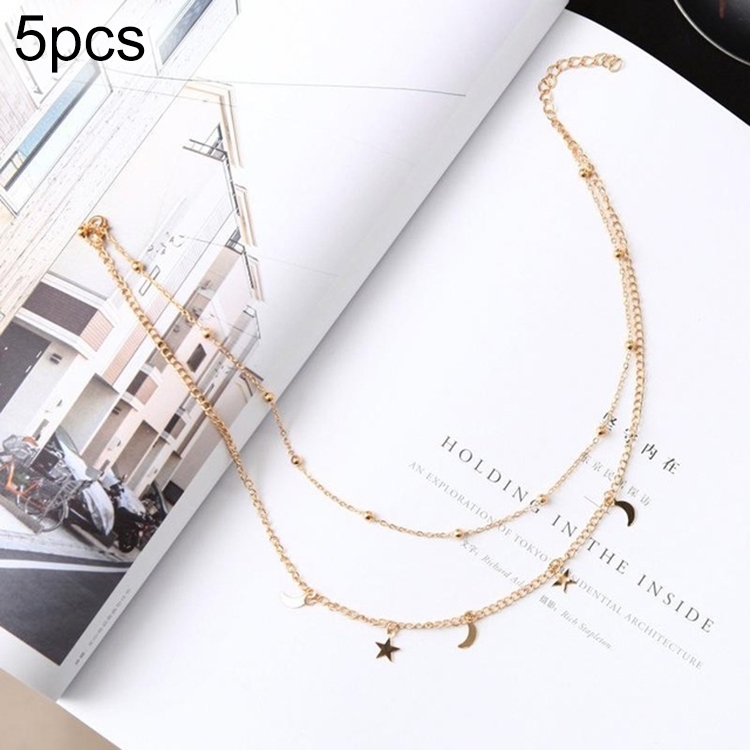 

5 PCS Simple Double Moon Star Short Necklace(Gold)