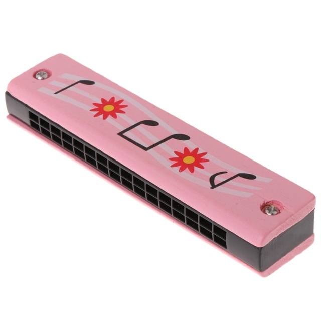 

Wooden 16-holes Double-row Harmonica for Beginners, Color:Pink note
