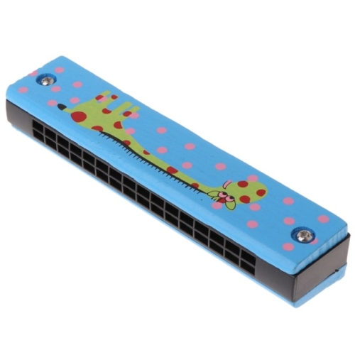 

Wooden 16-holes Double-row Harmonica for Beginners, Color:Blue giraffe