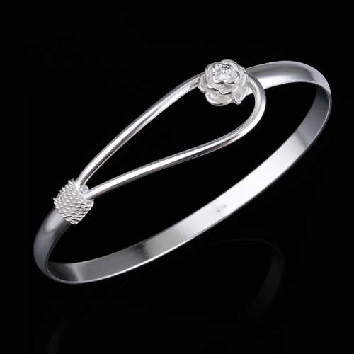 

Fashion Romantic Silver Plated Rose Cherry Flower Carve Chain Cuff Bangle Bracelet For Women