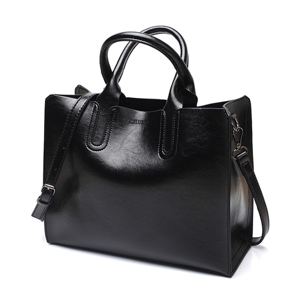 

Leather Handbags Big Women Bag Casual Female Bags Trunk Tote Shoulder Bag Ladies Large Bolsos, Color:Black