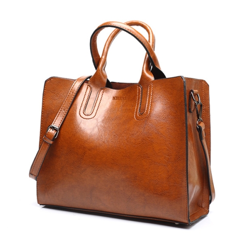

Leather Handbags Big Women Bag Casual Female Bags Trunk Tote Shoulder Bag Ladies Large Bolsos, Color:Brown