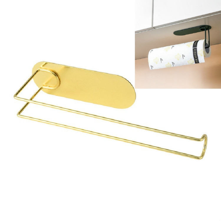 

Kitchen Paper Hanger Plastic Wrap Rag Storage Rack(Gold)