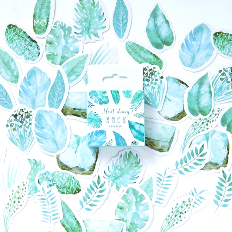 

2 Sets Mint Leaf Decorative Sticker Diary Memo Pad Diary Stickers Pack
