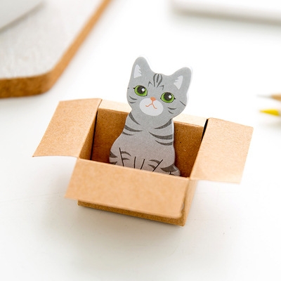 

3D Kawaii Cat Box Stickers Cute Cartoon Stationery Sticky Notes(Grey Cat)