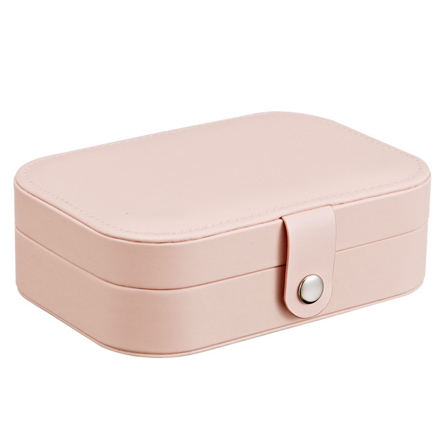 

Simple Girl Earrings Rings Plate Jewelry Box Portable Leather Multi-function Jewelry Storage Box(Orange Pink)