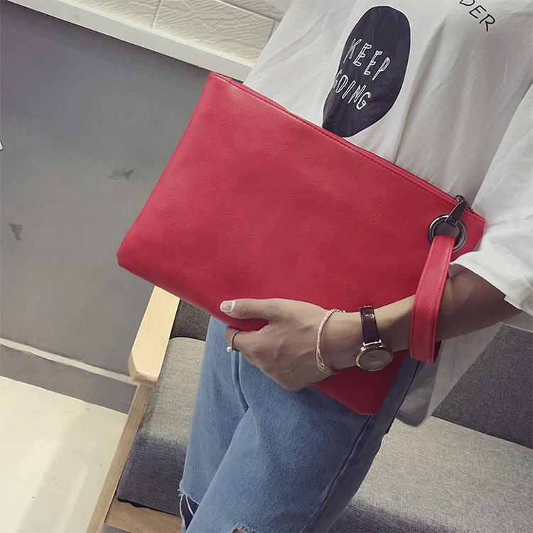 

Simple Retro Ladies Handbag Fashion Large Capacity Clutch Bag Zipper Envelope Bag(Red)