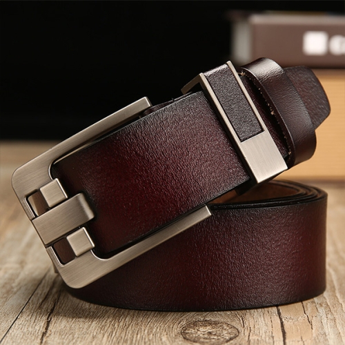 

Wide Needle Coffee Vintage Lacquered Genuine Leather Pin Buckle Waistband for Men, Belt Length:105CM