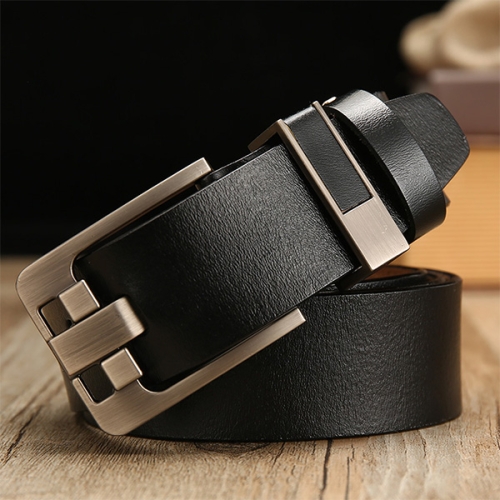 

Wide Needle Black Vintage Lacquered Genuine Leather Pin Buckle Waistband for Men, Belt Length:160CM