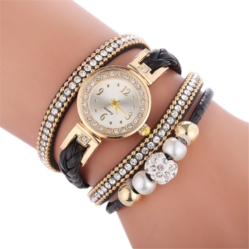 

Duoya D249 Woven Twisted Pearls Round Analog Quartz Wrist Bracelet Watch for Ladies(Red)