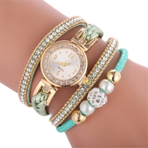 

Duoya D249 Woven Twisted Pearls Round Analog Quartz Wrist Bracelet Watch for Ladies(Blue)