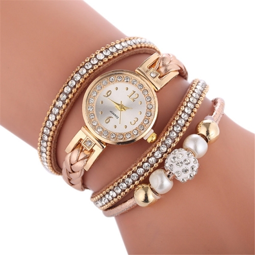 

Duoya D249 Woven Twisted Pearls Round Analog Quartz Wrist Bracelet Watch for Ladies(Black)