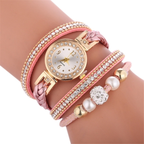 

Duoya D249 Woven Twisted Pearls Round Analog Quartz Wrist Bracelet Watch for Ladies(creamy-white)