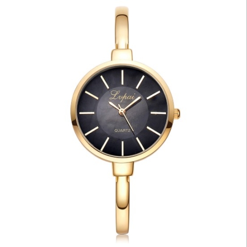 

Lvpai P170 Simple Round Dial Alloy Compact Strap Quartz Watch for Women(Gold Black)