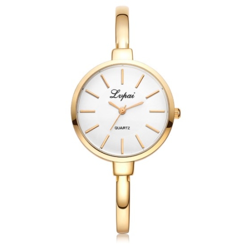 

Lvpai P170 Simple Round Dial Alloy Compact Strap Quartz Watch for Women(Gold White)