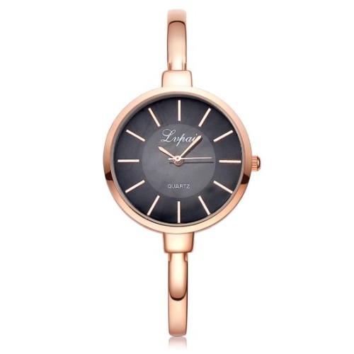 

Lvpai P170 Simple Round Dial Alloy Compact Strap Quartz Watch for Women(Rose Gold Black)