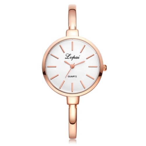 

Lvpai P170 Simple Round Dial Alloy Compact Strap Quartz Watch for Women(Rose Gold White)