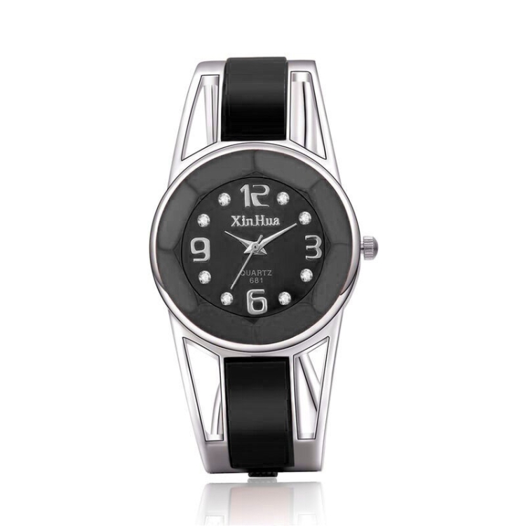 

XinHua Women Diamond Mirror Surface Hollow Stainless Steel Bracelet Quartz Watch(Black)