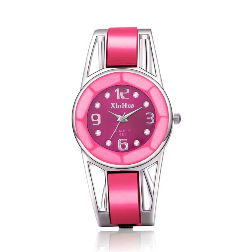 

XinHua Women Diamond Mirror Surface Hollow Stainless Steel Bracelet Quartz Watch(Pink)