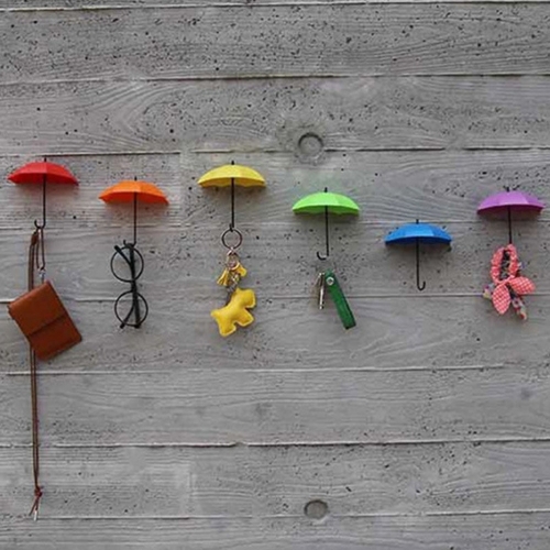 

Home Decoration Umbrella Shape Hanger Cute Self-adhesive Wall Door Key Suspension, Color Random Delivery
