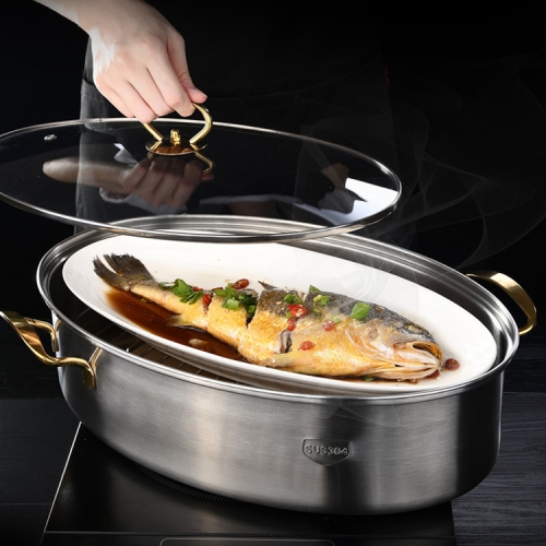 

38cm Stainless Steel Steamed Fish Pot Waterproof Long Oval Multifunctional Steamer