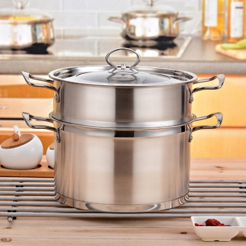 

26cm Stainless Steel Thickened Double Bottom Steamer, Style:Double Layer