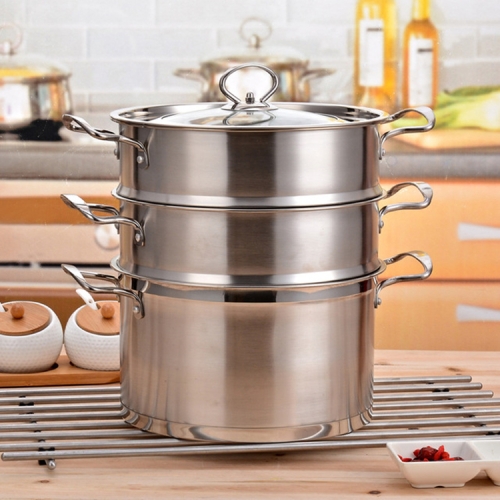 

26cm Stainless Steel Thickened Double Bottom Steamer, Style:Three Layers