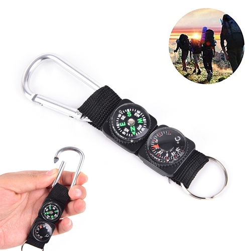 New 3 in 1 Multifunction Compass Thermometer Climbing Buckle Outdoor Key Ring FR