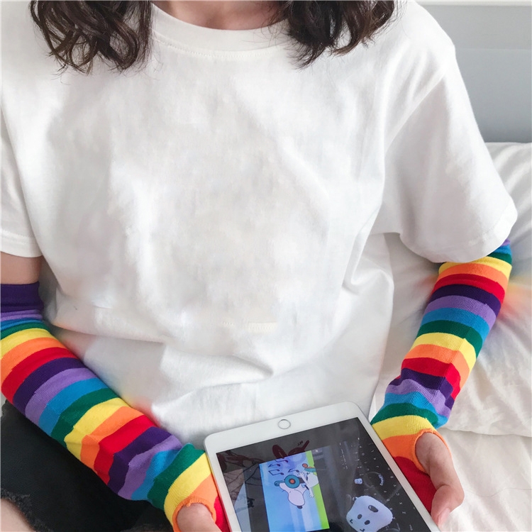 

Horizontal Stripes Pattern Cuff Sun Protection Cuff Arm Guard(Rainbow)