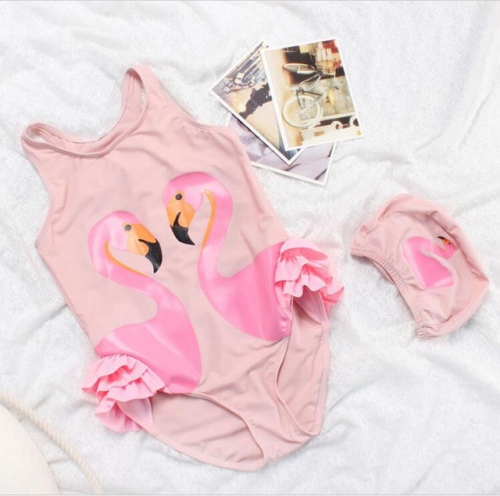 

Swan Flamingo Girls Swimwear with Swimming Cap, Size:4XL (9-10years)(Pink Flamingo)