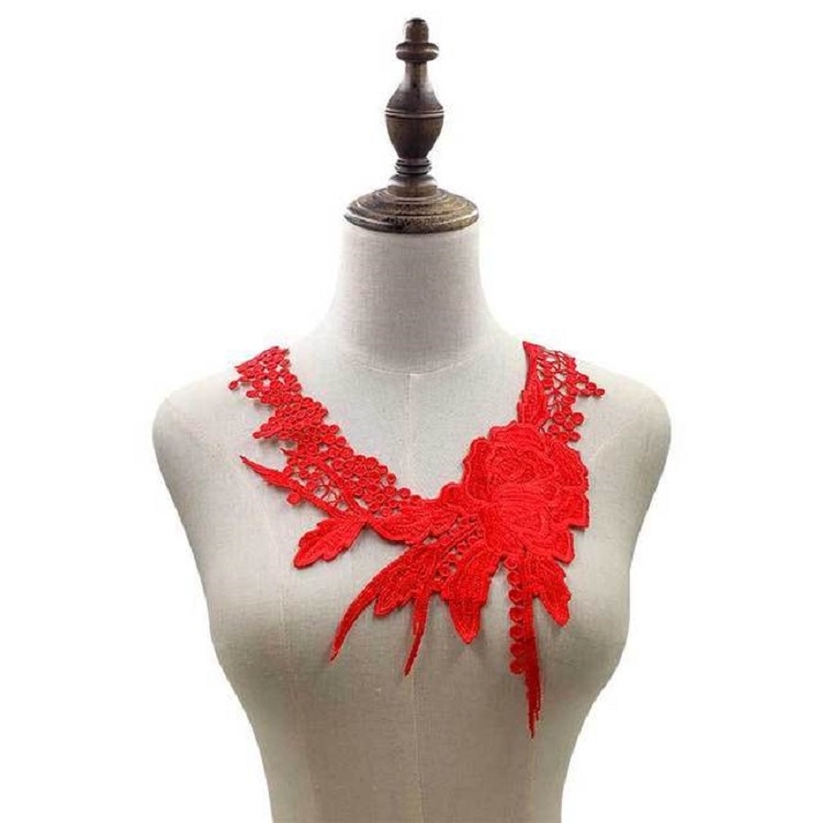 

Lace Flower Embroidered Collar Fake Collar Clothing Accessories, Size: 31 x 30cm, Color:Red
